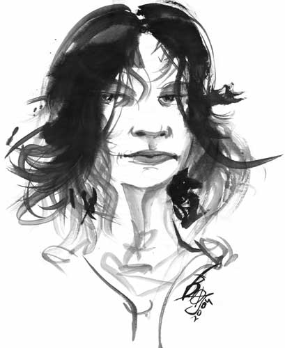 Sloppy-haired sultry lady with messed up eyes